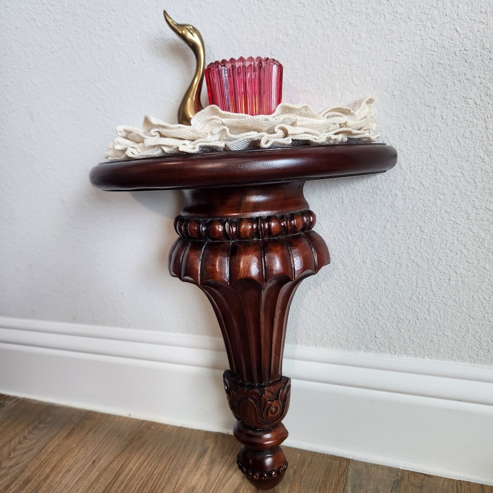 Vintage Florentine Style Dark Mahogany Solid Wood Hanging Wall Shelf Sconce